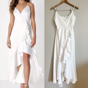 NWOT Enchanted Moments White Satin Ruffled High-Low Dress is around